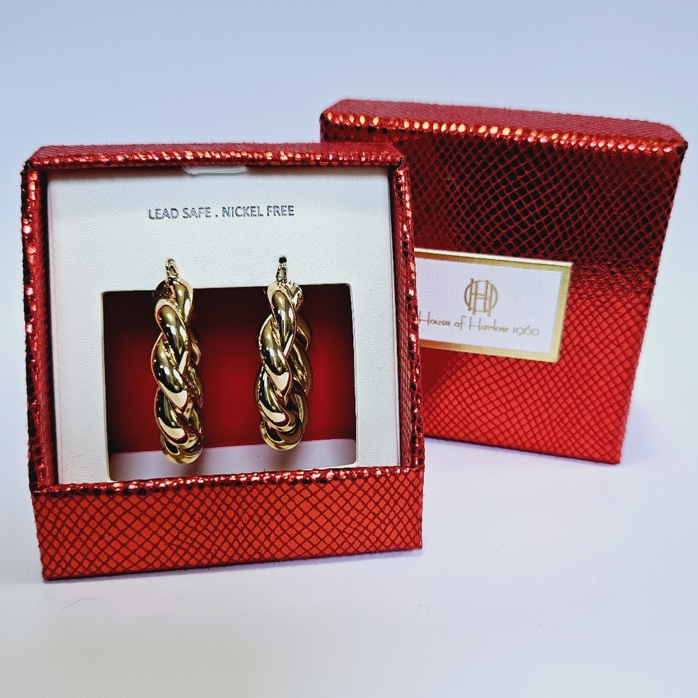 House of Harlow gold spiral wrapped hoops